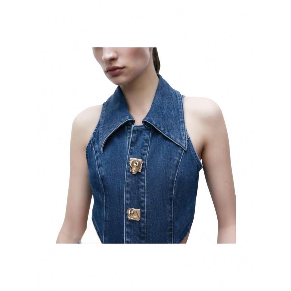 NEW URBAN REVIVO cut out stretchy sleeveless maxi denim dress with artistic butt - Picture 3 of 3